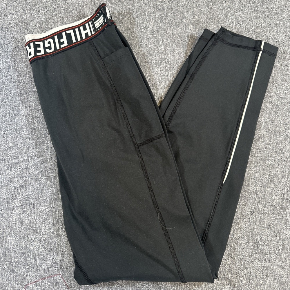 Tommy Hilfiger Sport Womens Medium Black Leggings Pockets‎ Athletic Gym